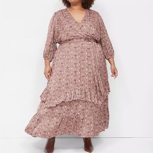 Lane Bryant 3/4 Sleeve Flounce Hem Midi Dress in Rose Floral | Plus Size Dress